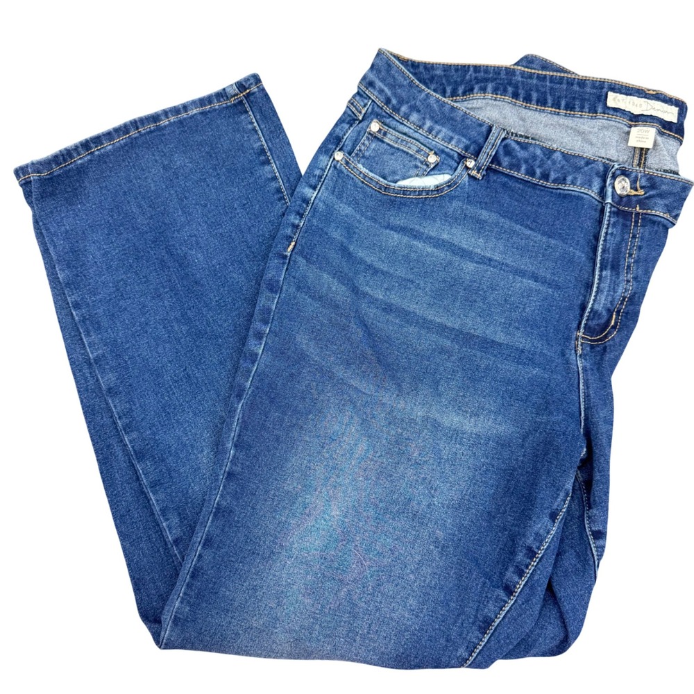 EST 1946 Denim Womens 20W Curvy Bootcut Jeans Leopard Print Rhinestone Pockets
